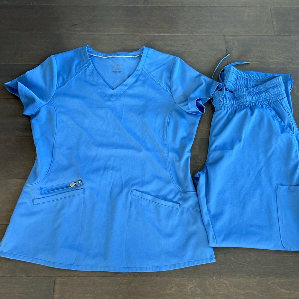 Blue Scrub Top and Pants Set